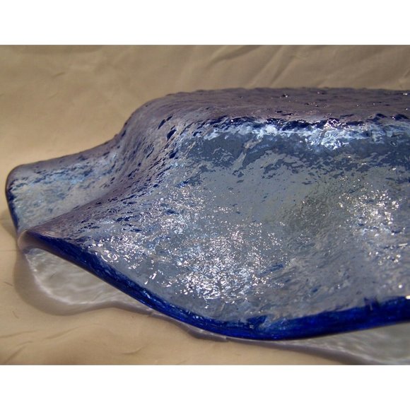 Italian Murero Glass Textured Wave Bowl Sky Blue - Picture 12 of 12